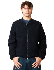 GIUBBOTTO BOMBER UOMO UNIVERSAL WOKS BLU NAVY IN LANA CON ZIP BIDIREZIONALE