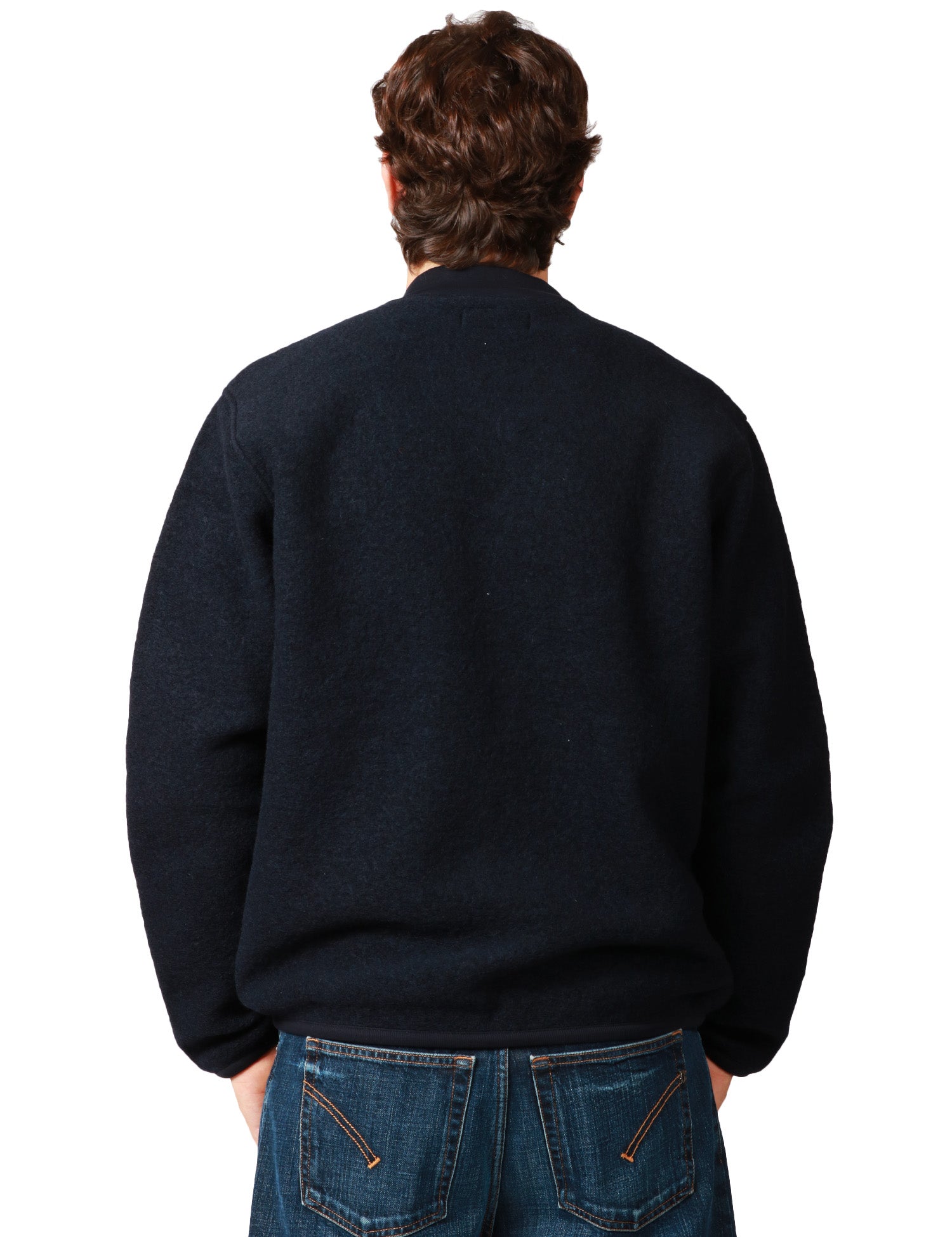 GIUBBOTTO BOMBER UOMO UNIVERSAL WOKS BLU NAVY IN LANA CON ZIP BIDIREZIONALE