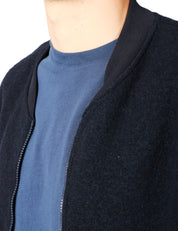 GIUBBOTTO BOMBER UOMO UNIVERSAL WOKS BLU NAVY IN LANA CON ZIP BIDIREZIONALE