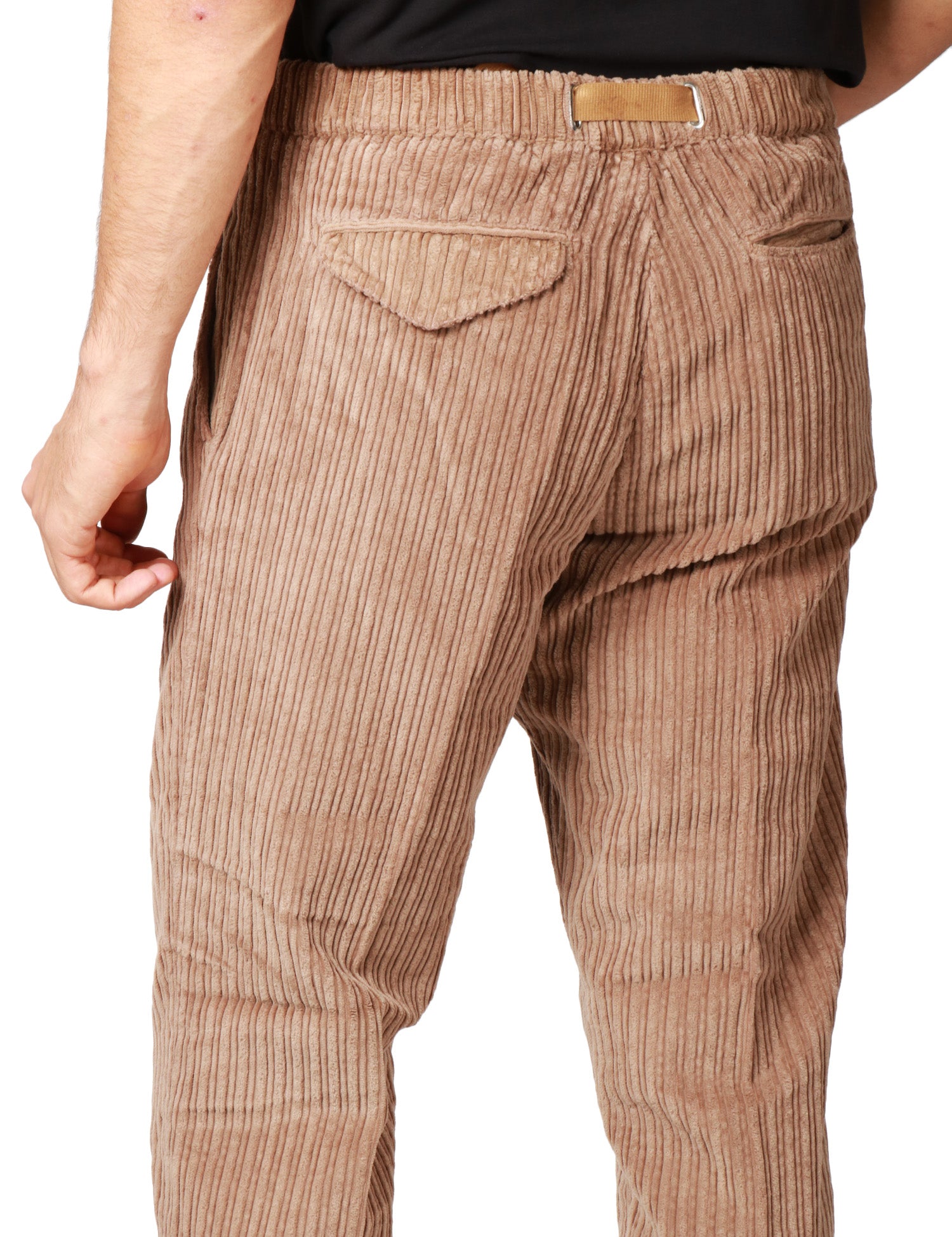 PANTALONE UOMO WHITESAND TORTORA IN VELLUTO A COSTA LARGA CON VITA REGOLABILE