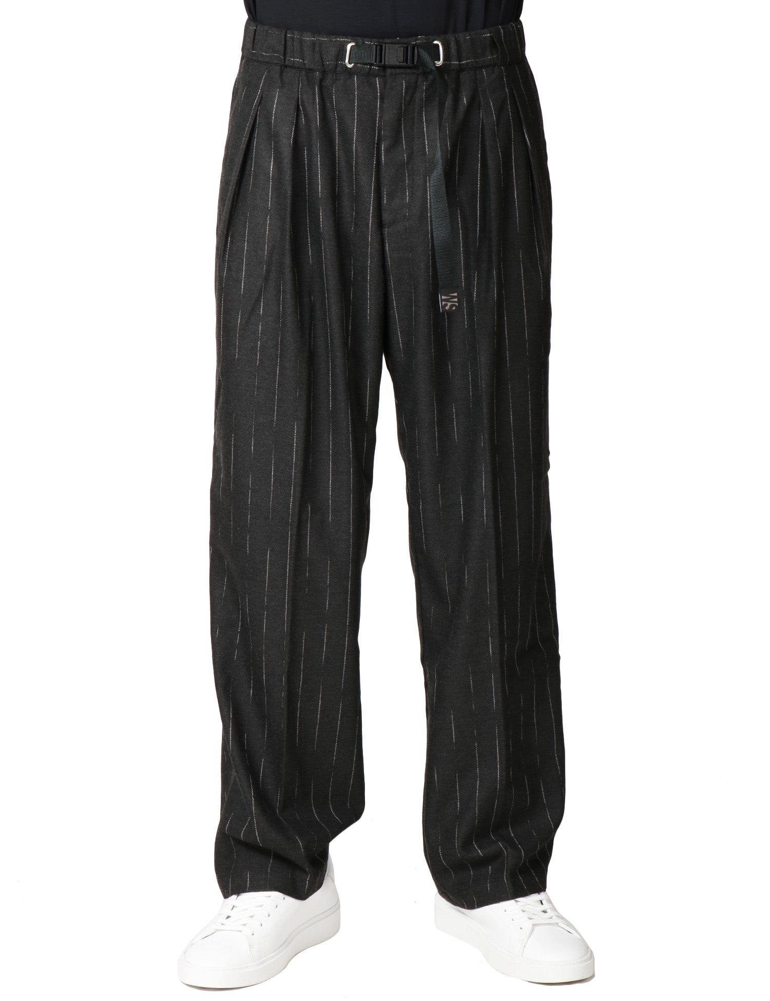 PANTALONE UOMO WHITESAND NERO GESSATO A VITA ALTA REGOLABILE E GAMBA LARGA