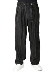 PANTALONE UOMO WHITESAND NERO GESSATO A VITA ALTA REGOLABILE E GAMBA LARGA
