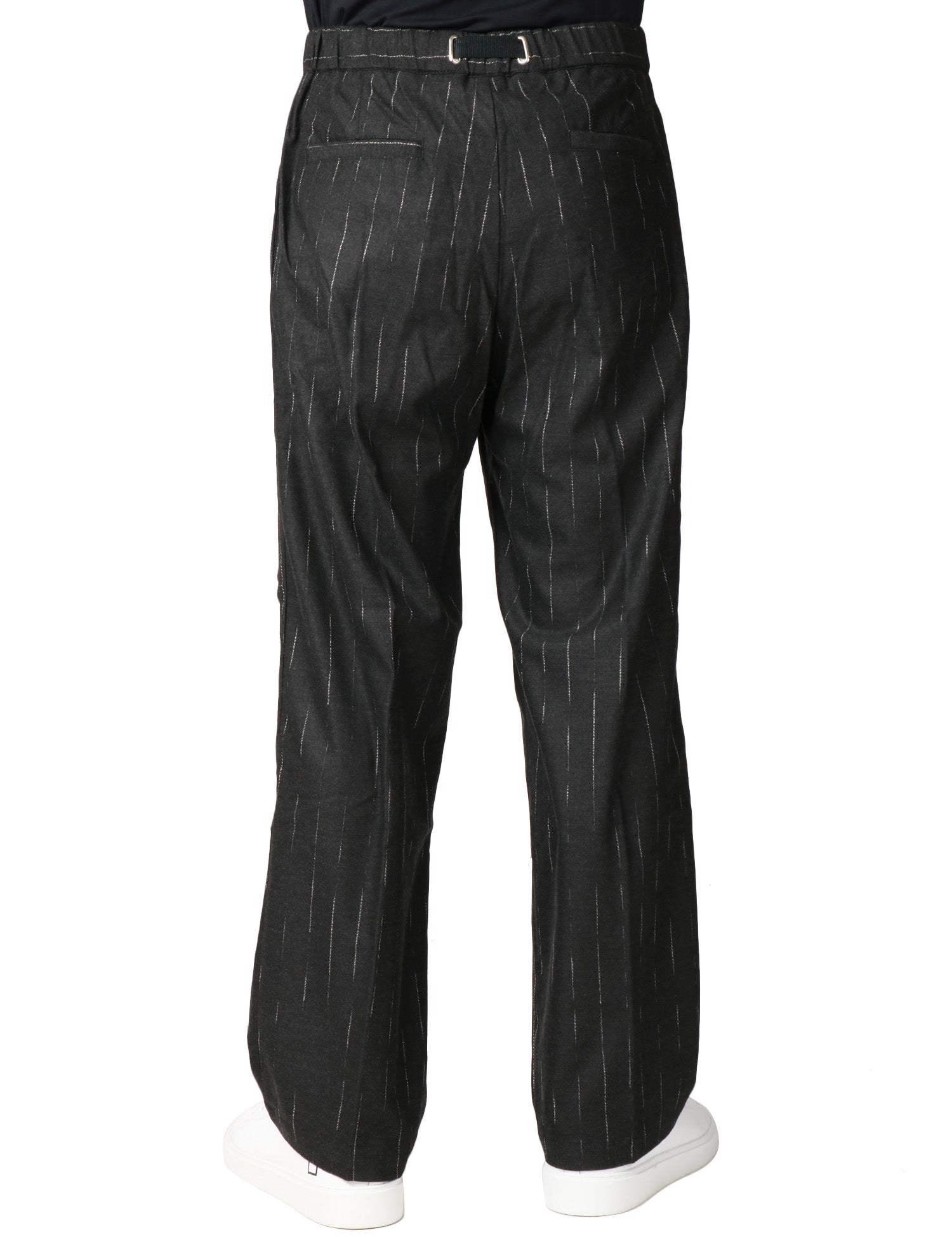 PANTALONE UOMO WHITESAND NERO GESSATO A VITA ALTA REGOLABILE E GAMBA LARGA