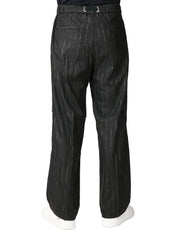 PANTALONE UOMO WHITESAND NERO GESSATO A VITA ALTA REGOLABILE E GAMBA LARGA