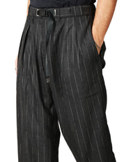 PANTALONE UOMO WHITESAND NERO GESSATO A VITA ALTA REGOLABILE E GAMBA LARGA