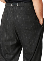 PANTALONE UOMO WHITESAND NERO GESSATO A VITA ALTA REGOLABILE E GAMBA LARGA