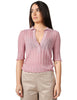 Maglia polo akep rosa lurex con manica 3/4 e scollo a v