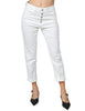 Jeans donna dondup koons bianco in bull fisso con bottoniera gioiello