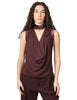 Top elisabetta franchi cacao in georgette di viscosa con scollo a v e dettagli in organza