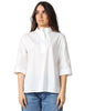Blusa donna liviana conti lucy bianca in popeline con manica 3/4 e scollo chiuso