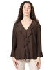Blusa donna seventy marrone in jersey e crepe misto seta con rouge davanti e scollo a v