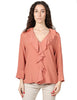 Blusa donna seventy rosa in jersey e crepe misto seta con rouche davanti e scollo a v