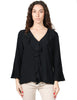 Blusa donna seventy nera in jersey e crèpe misto seta con rouche davanti e scollo a v