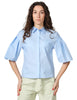 Camicia donna xacus ellery celeste in cotone con maniche corte a sbuffo plissettate
