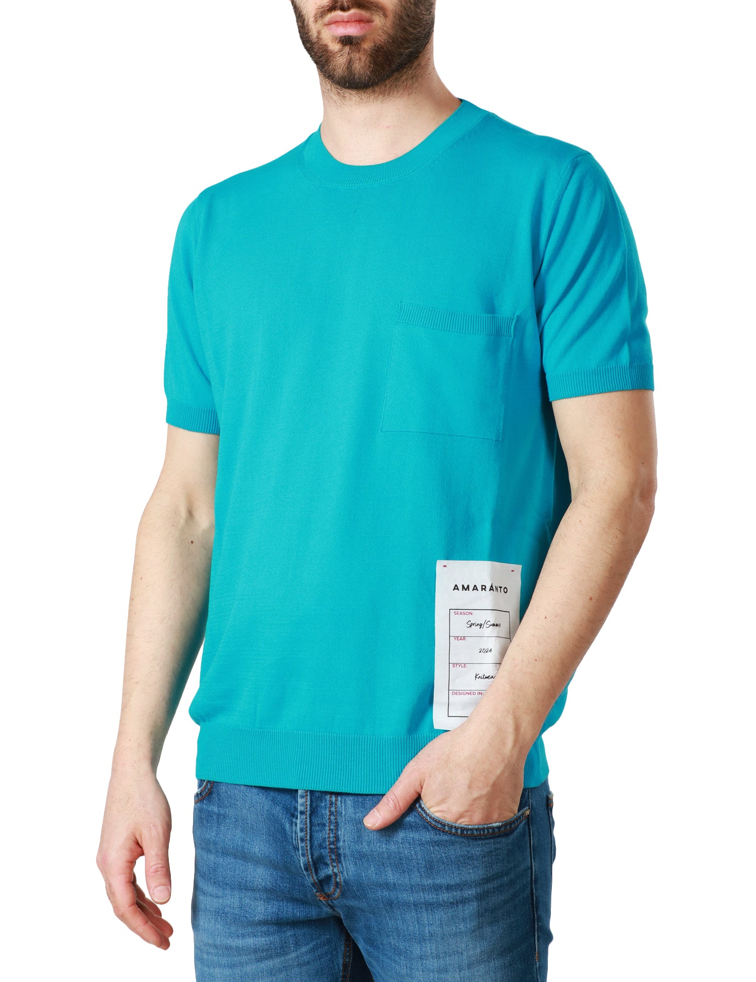 MAGLIA UOMO AMARANTO MEZZA MANICA TURCHESE IN FILO