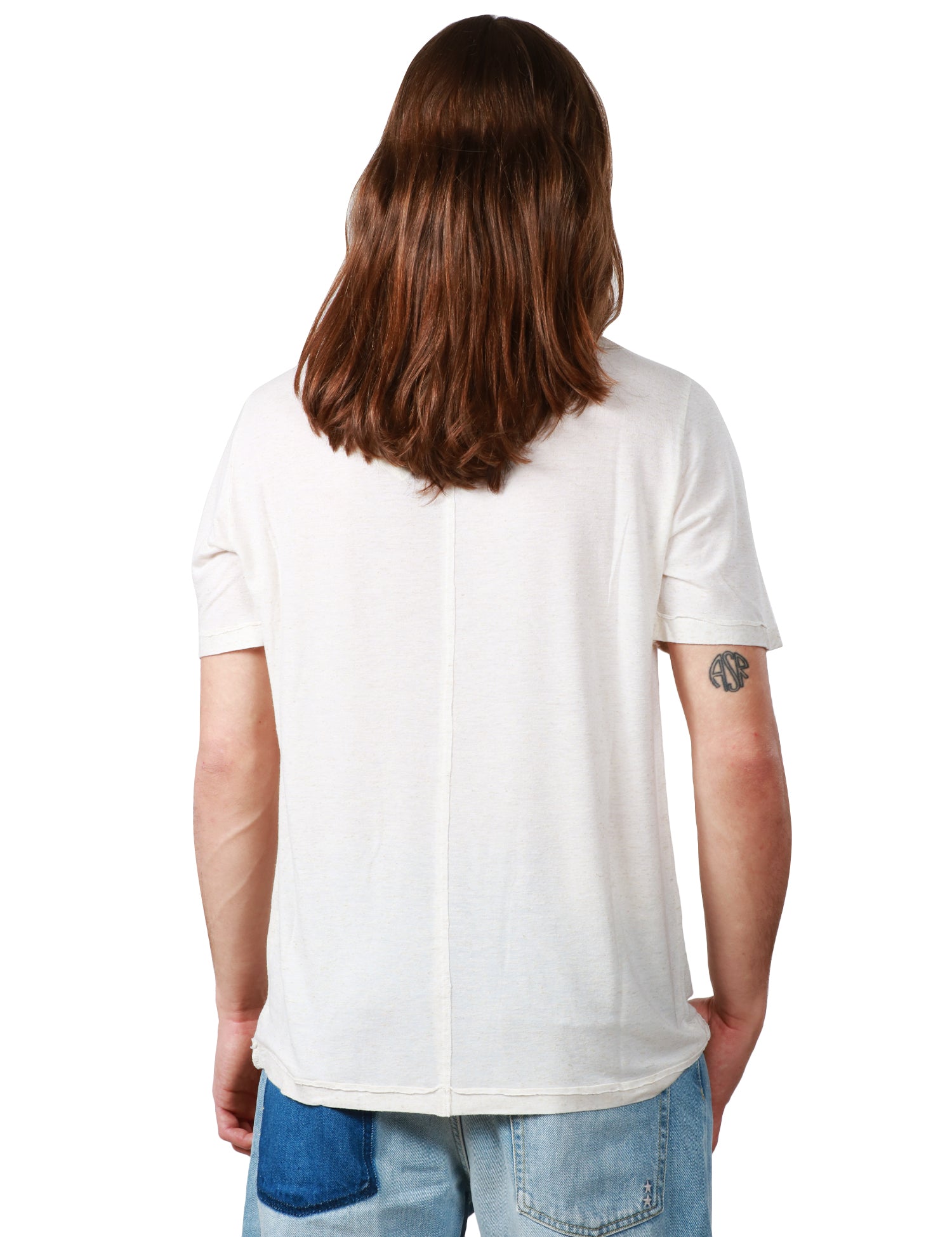 T-SHIRT UOMO ATOMOFACTORY AVORIO GIROCOLLO CON ORLO E FONDI A TAGLIO VIVO