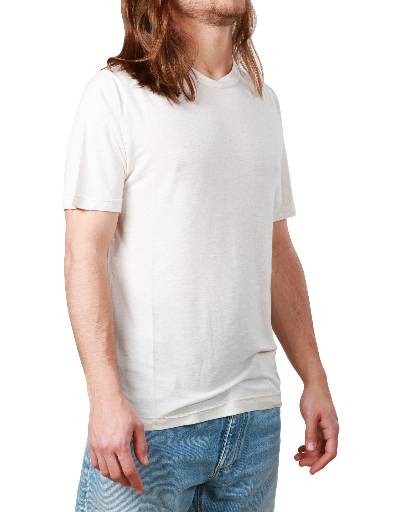 T-SHIRT UOMO ATOMOFACTORY AVORIO GIROCOLLO CON ORLO E FONDI A TAGLIO VIVO