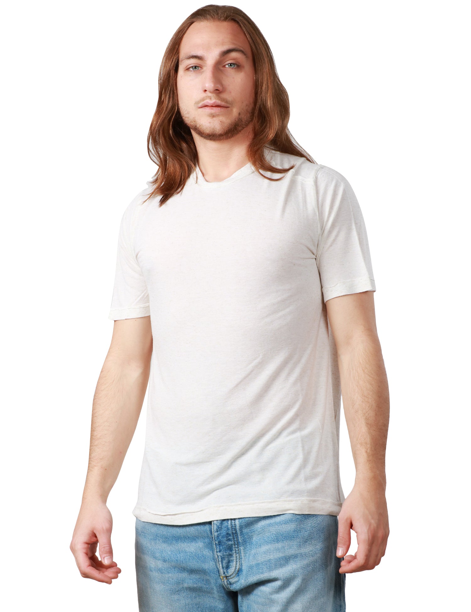 T-SHIRT UOMO ATOMOFACTORY AVORIO GIROCOLLO CON ORLO E FONDI A TAGLIO VIVO