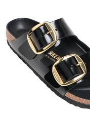 CIABATTA BIRKENSTOCK ARIZONA BIG BUCKLE NERA LACCATA CON DOPPIA FIBBIA ORO