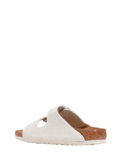 CIABATTA DONNA BIRKENSTOCK ARIZONA WHITE IN PELLE SCAMOSCIATA CON DOPPIO CINTURINO E FIBBIE IN TONO COLORE