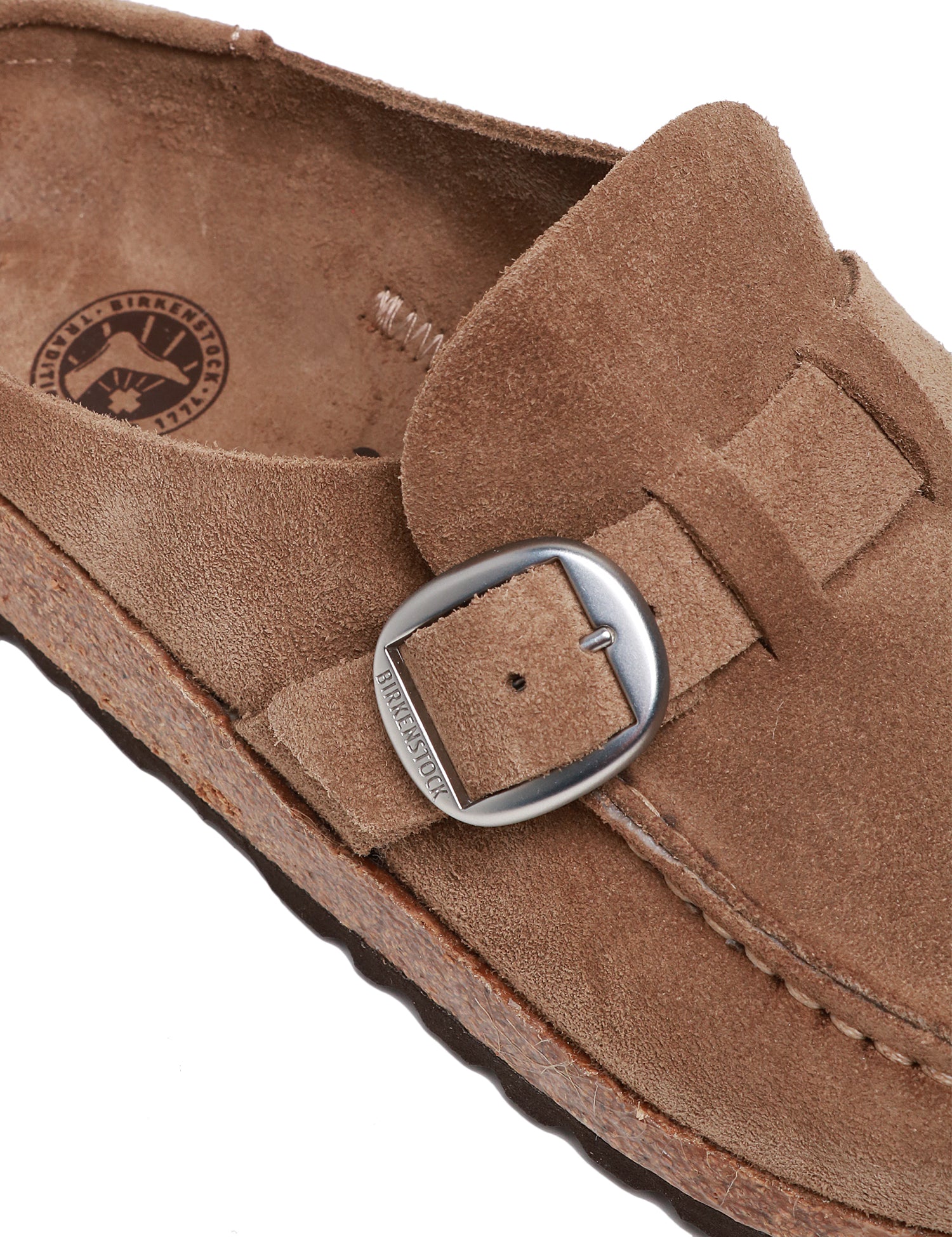 CIABATTA UOMO BIRKENSTOCK BUCKLEY GREY MODELLO SABOT A MOCASSINO IN PELLE SCAMOSCIATA CON PLANTARE IN SUGHERO E LATTICE