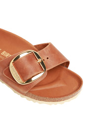 CIABATTA DONNA BIRKENSTOCK COGNAC MADRID BIG BUCKLE IN PELLLE OLIATA CON SINGOLA FIBBIA ORO
