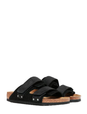 CIABATTA UOMO BIRKENSTOCK UJI NERA IN PELLE SCAMOSCIATA CON DUE CHIUSURE REGOLABILI E PLANTARE ANATOMICO IN SUGHERO E LATTICE