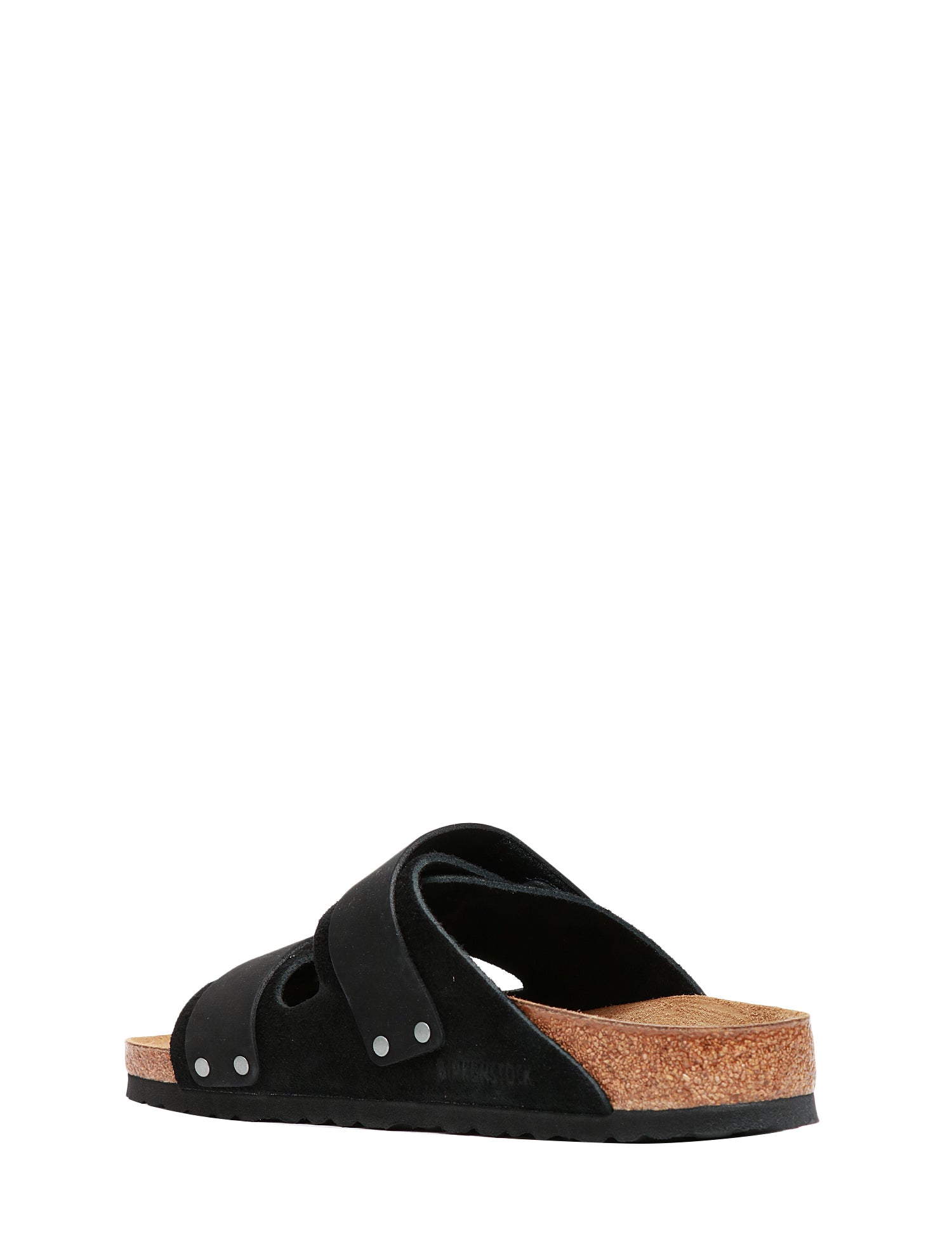 CIABATTA UOMO BIRKENSTOCK UJI NERA IN PELLE SCAMOSCIATA CON DUE CHIUSURE REGOLABILI E PLANTARE ANATOMICO IN SUGHERO E LATTICE