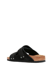 CIABATTA UOMO BIRKENSTOCK UJI NERA IN PELLE SCAMOSCIATA CON DUE CHIUSURE REGOLABILI E PLANTARE ANATOMICO IN SUGHERO E LATTICE