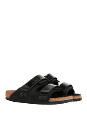 CIABATTA BIRKENSTOCK UJI NERA IN PELLE SCAMOSCIATA CON DOPPIA CHIUSURA REGOLABILE IN PELLE LUCIDA
