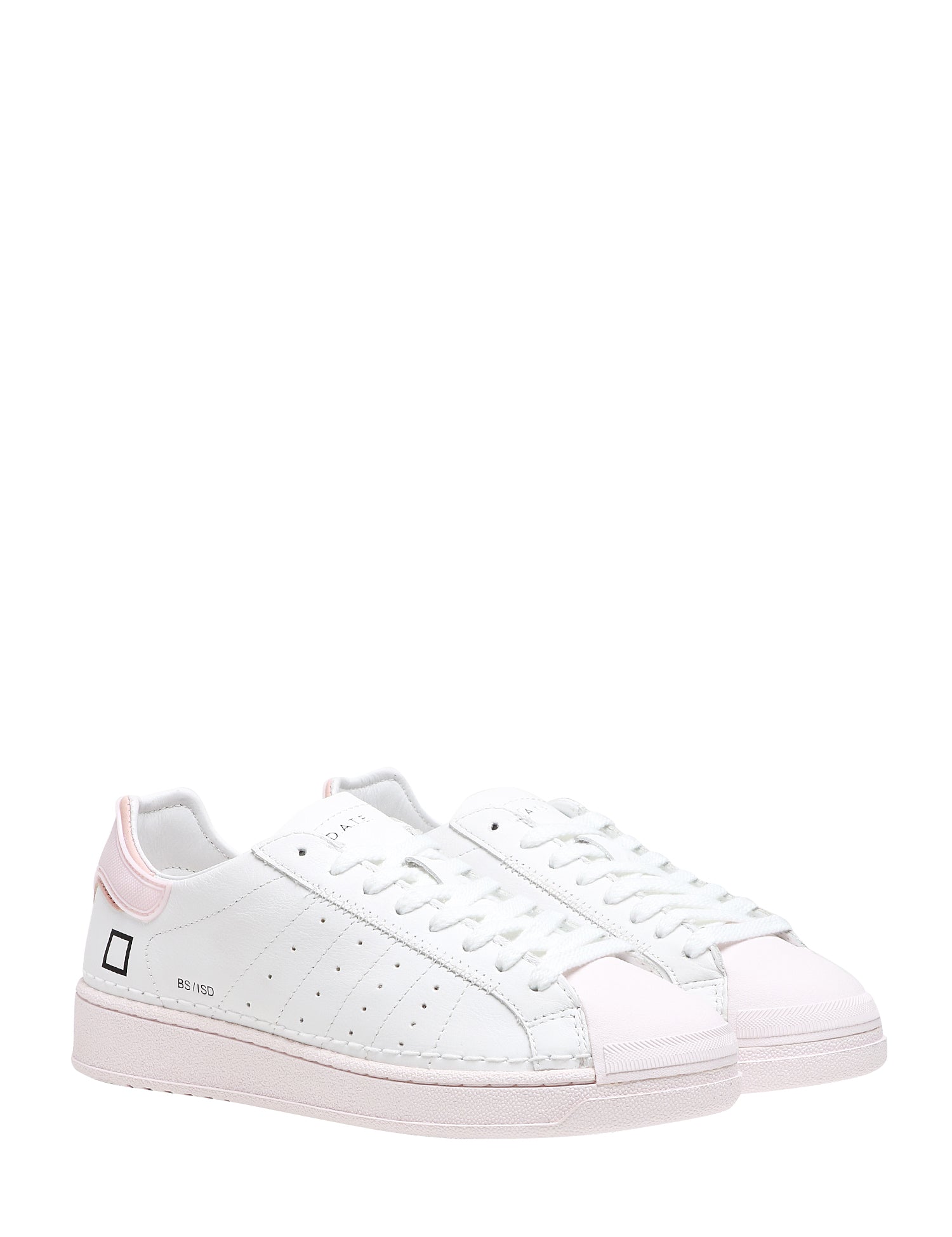 SCARPA DONNA D.A.T.E. BIANCO/ROSA BASE ISLAND IN PELLE BIANCA CON PUNTA, TALLONCINO E SUOLA ROSA