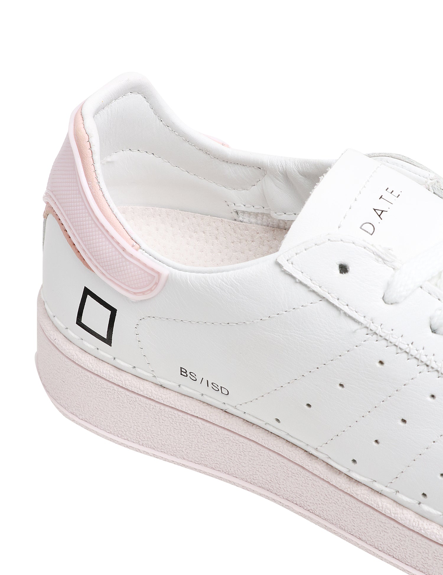SCARPA DONNA D.A.T.E. BIANCO/ROSA BASE ISLAND IN PELLE BIANCA CON PUNTA, TALLONCINO E SUOLA ROSA