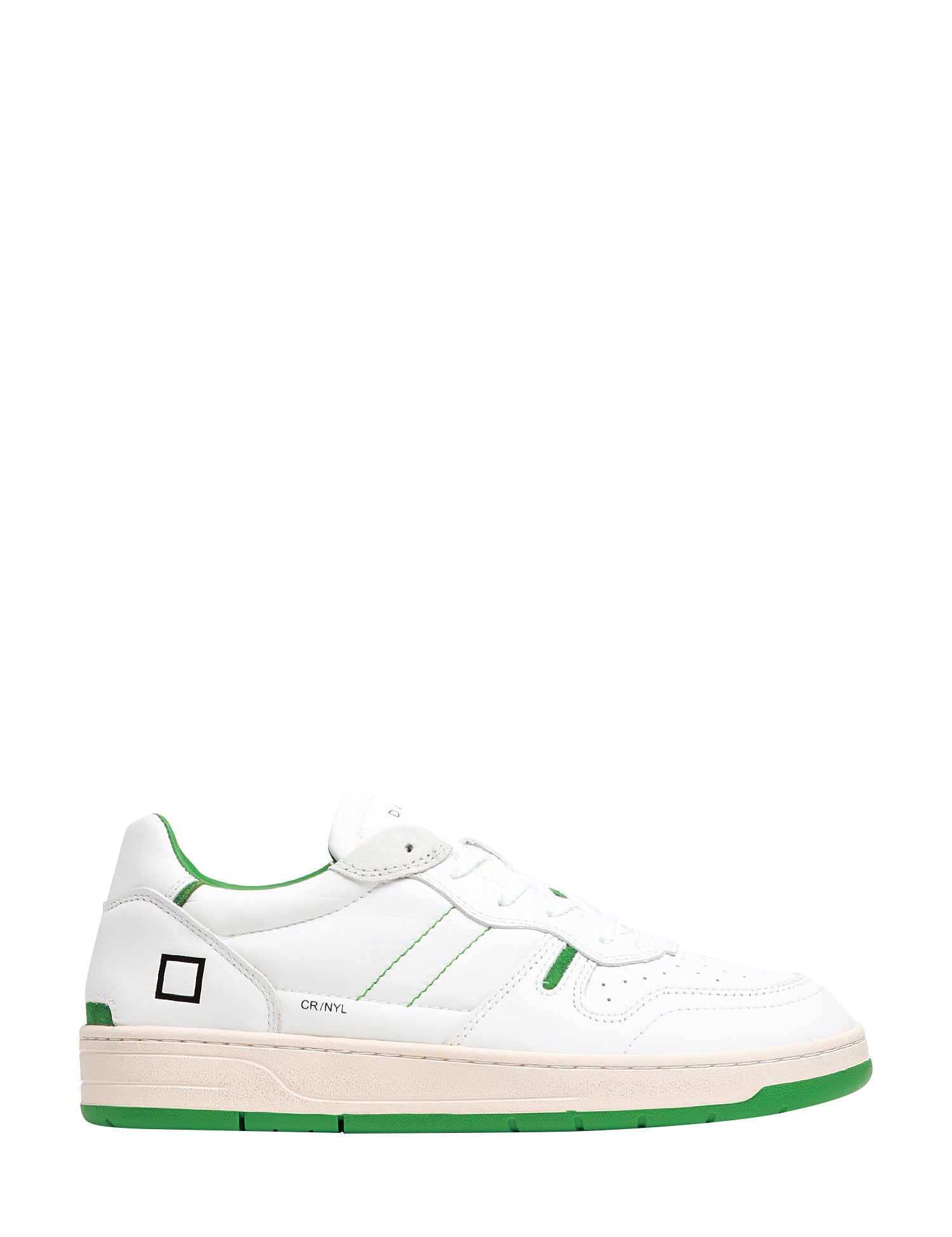 SCARPA UOMO D.A.T.E. BIANCO/VERDE COURT 2.0 NYLON IN PELLE CON DETTAGLI IN SUEDE DI COLORE VERDE E SUOLA IN GOMMA BICOLORE