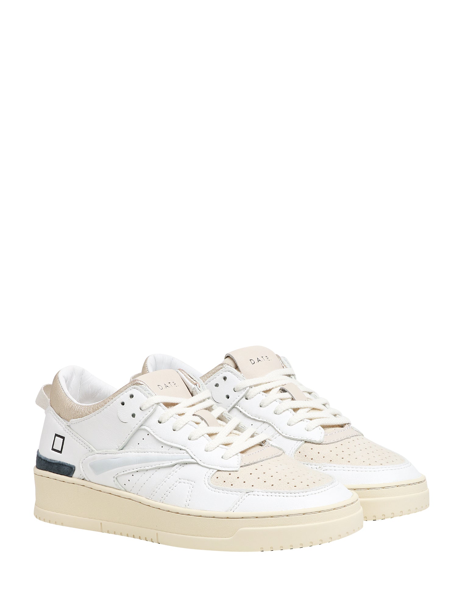 SCARPA UOMO D.A.T.E. BIANCA/BEIGE TORNEO SHINY CON DETTAGLI IN PELLE E CAMOSCIO BEIGE