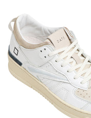 SCARPA UOMO D.A.T.E. BIANCA/BEIGE TORNEO SHINY CON DETTAGLI IN PELLE E CAMOSCIO BEIGE
