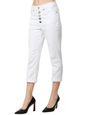 JEANS DONDUP DONNA BIANCO MODELLO KOONS CON BOTTONI GIOIELLO IN WHITE DENIM