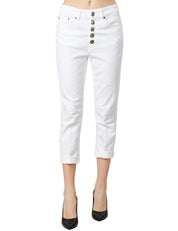 JEANS DONDUP DONNA BIANCO MODELLO KOONS CON BOTTONI GIOIELLO IN WHITE DENIM