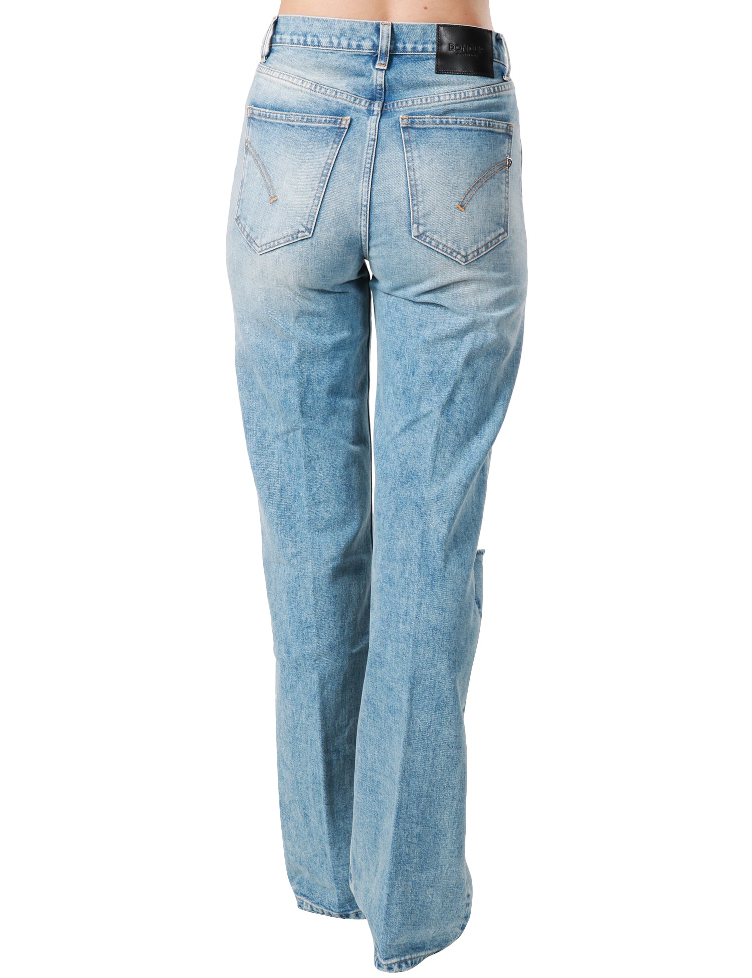 JEANS DONNA DONDUP FRANCINE LAVAGGIO MEDIO A GAMBA AMPIA CON ROTTURE SULLE GINOCCHIA ED EFFETTO VINTAGE