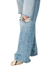 JEANS DONNA DONDUP FRANCINE LAVAGGIO MEDIO A GAMBA AMPIA CON ROTTURE SULLE GINOCCHIA ED EFFETTO VINTAGE