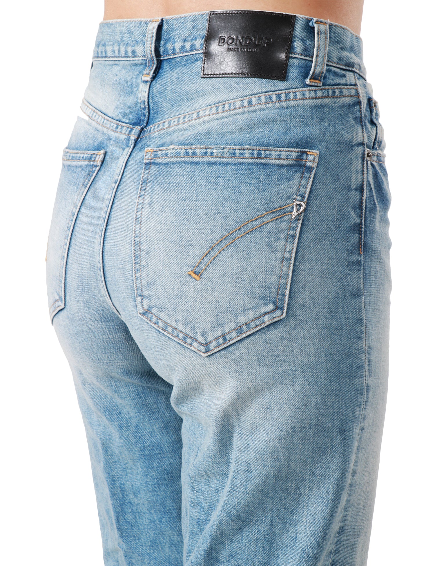 JEANS DONNA DONDUP FRANCINE LAVAGGIO MEDIO A GAMBA AMPIA CON ROTTURE SULLE GINOCCHIA ED EFFETTO VINTAGE