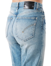 JEANS DONNA DONDUP FRANCINE LAVAGGIO MEDIO A GAMBA AMPIA CON ROTTURE SULLE GINOCCHIA ED EFFETTO VINTAGE