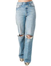 JEANS DONNA DONDUP FRANCINE LAVAGGIO MEDIO A GAMBA AMPIA CON ROTTURE SULLE GINOCCHIA ED EFFETTO VINTAGE