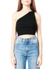 Top cropped asimmetrico in maglia a costine