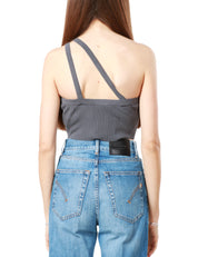 Top cropped asimmetrico in maglia a costine