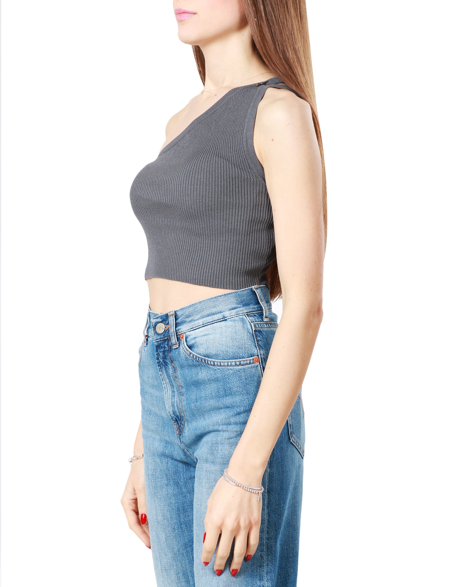 Top cropped asimmetrico in maglia a costine