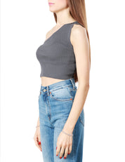 Top cropped asimmetrico in maglia a costine