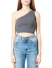 Top cropped asimmetrico in maglia a costine