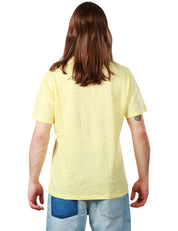 T-SHIRT UOMO MC 2 SAINT BARTH GIALLA GIROCOLLO CON TASCHINO E LOGO RICAMATO SULLA MANICA SINISTRA 100% LINO