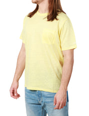T-SHIRT UOMO MC 2 SAINT BARTH GIALLA GIROCOLLO CON TASCHINO E LOGO RICAMATO SULLA MANICA SINISTRA 100% LINO