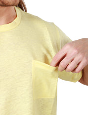 T-SHIRT UOMO MC 2 SAINT BARTH GIALLA GIROCOLLO CON TASCHINO E LOGO RICAMATO SULLA MANICA SINISTRA 100% LINO